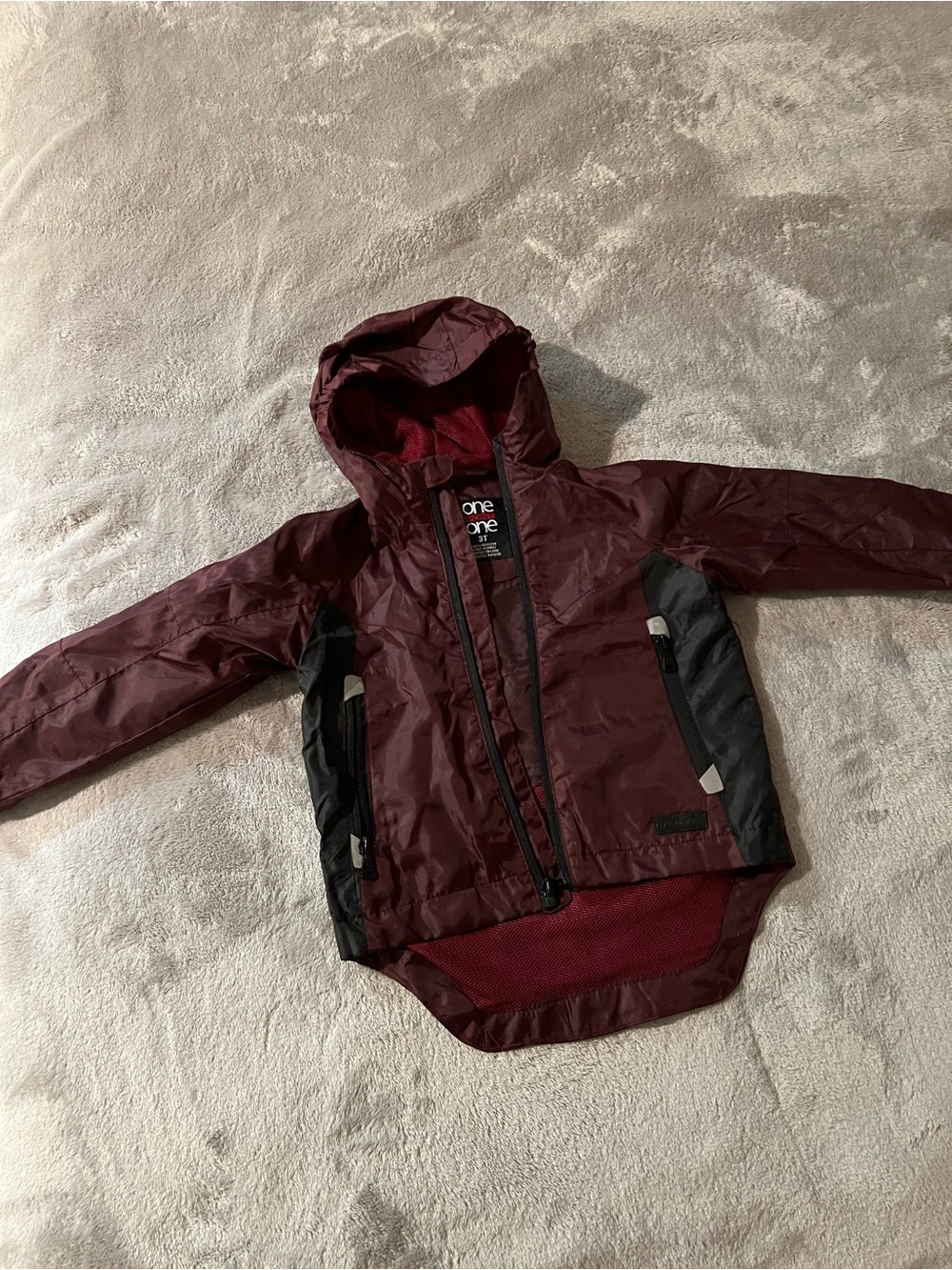 One One Maroon Hooded Windbreaker Jacket with Black Panels